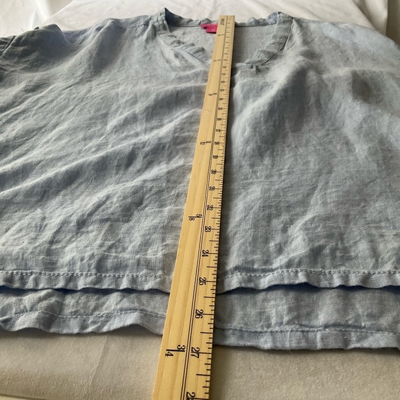 Isaac Mizrahi Large  Light Blue V-Neck 100% Linen Blouse - Picture 11 of 11